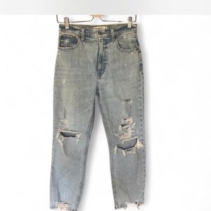 Abercrombie & Fitch High Rise Blue Jeans with Distressed Vintage Look